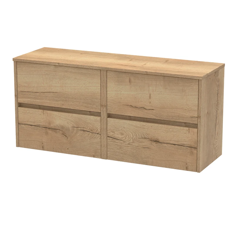 Havana 1200mm Wall Hung 4 Drawer Vanity Unit & Worktop - Autumn Oak Woodgrain