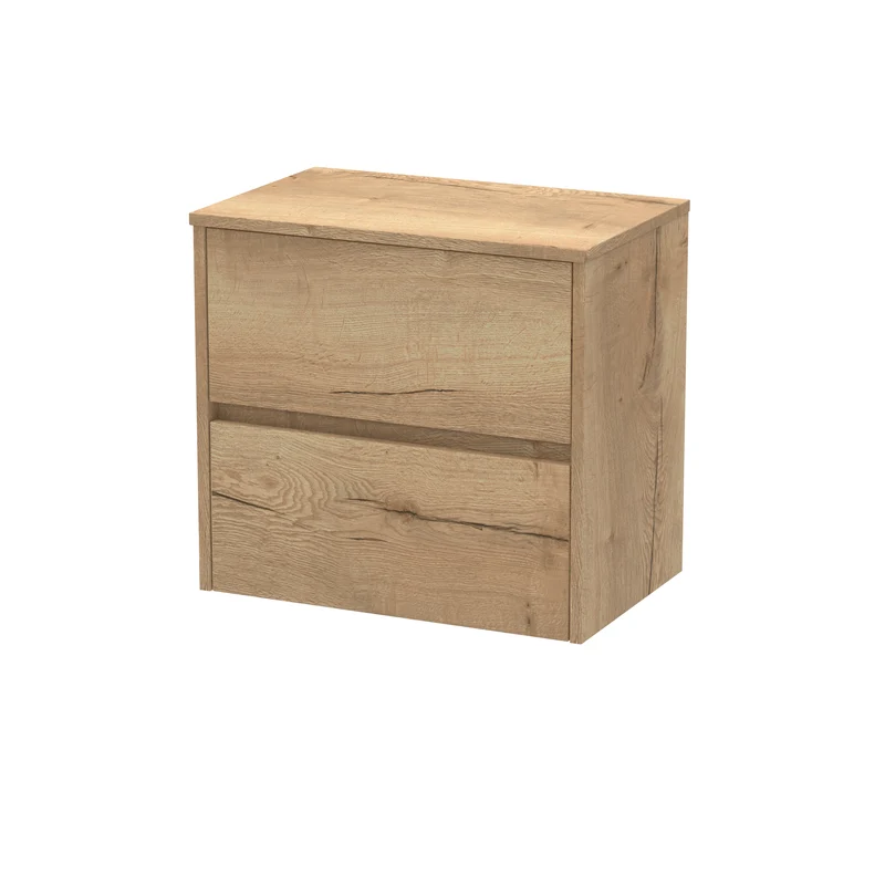 Havana 600mm Wall Hung 2 Drawer Vanity Unit & Worktop - Autumn Oak Woodgrain