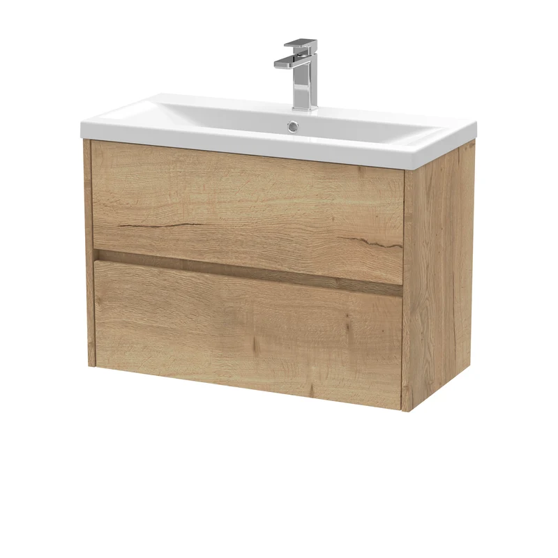 Havana 800mm Wall Hung 2 Drawer Vanity Unit & Mid Edge Ceramic Basin - Autumn Oak Woodgrain