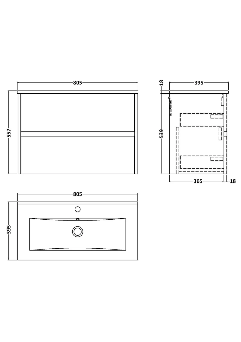 Havana 800mm Wall Hung 2 Drawer Vanity Unit & Minimalist Ceramic Basin - Autumn Oak Woodgrain