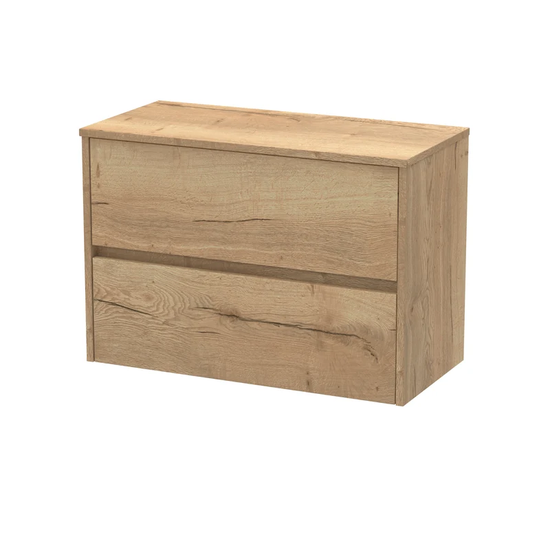 Havana 800mm Wall Hung 2 Drawer Vanity Unit & Worktop - Autumn Oak Woodgrain