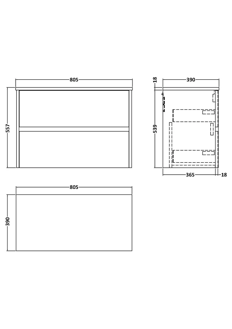 Havana 800mm Wall Hung 2 Drawer Vanity Unit & Worktop - Autumn Oak Woodgrain
