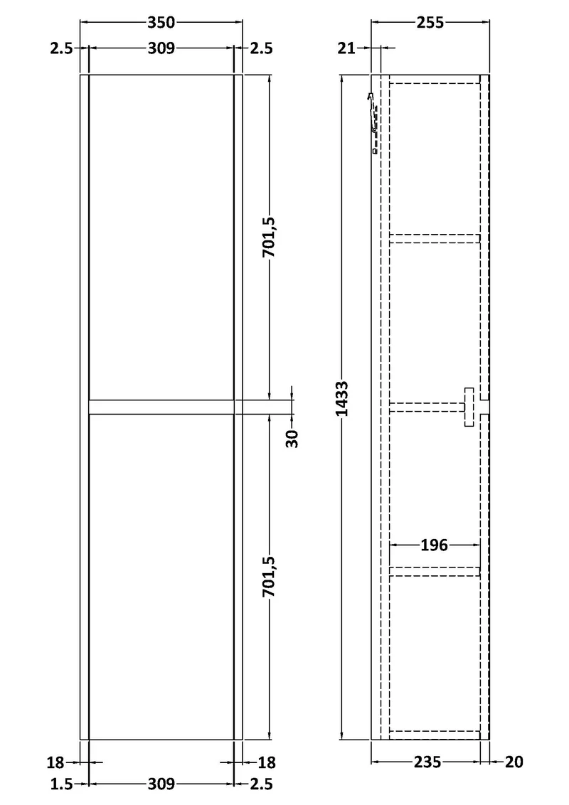 Havana 350mm Wall Mounted Tall Unit - Graphite Grey Woodgrain