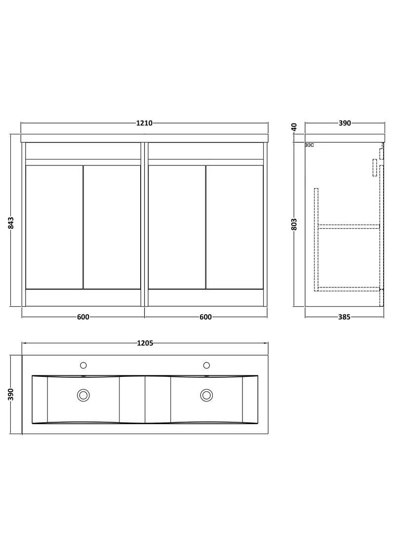 Havana 1200mm Floor Standing 4 Door Vanity Unit With Double Ceramic Basin - Graphite Grey Woodgrain