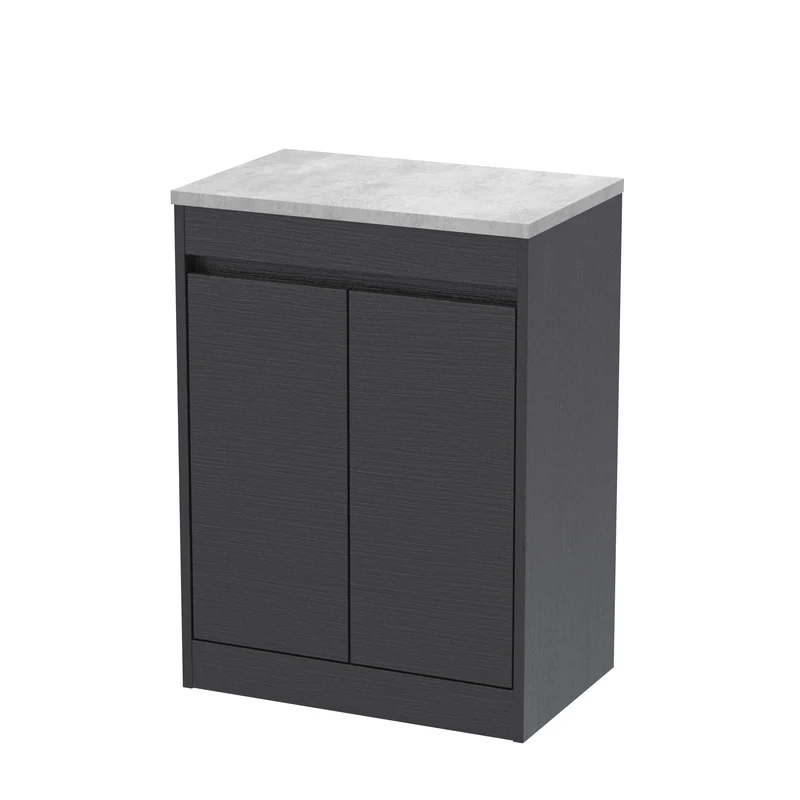 Havana 600mm Floor Standing 2 Door Vanity Unit With Bellato Grey Laminate Worktop - Graphite Grey Woodgrain