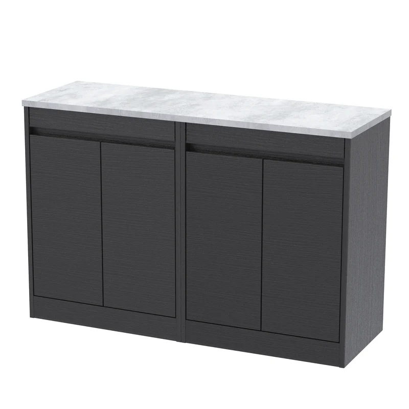 Havana 1200mm Floor Standing 4 Door Vanity Unit With Bellato Grey Laminate Worktop - Graphite Grey Woodgrain