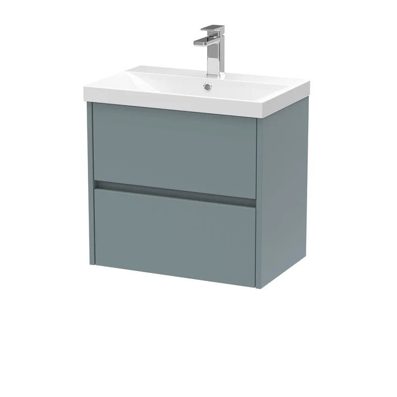 Havana 600mm Wall Hung 2 Drawer Vanity Unit & Thin Edge Ceramic Basin - Coastal Grey Matt