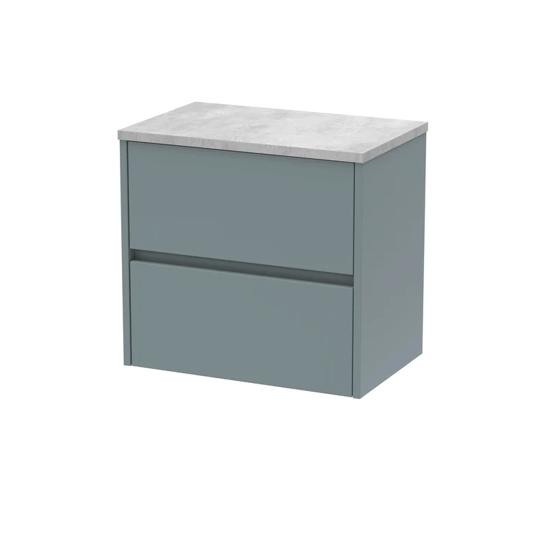 Havana 600mm Wall Hung 2 Drawer Vanity Unit & Bellato Grey Laminate Worktop - Coastal Grey Matt