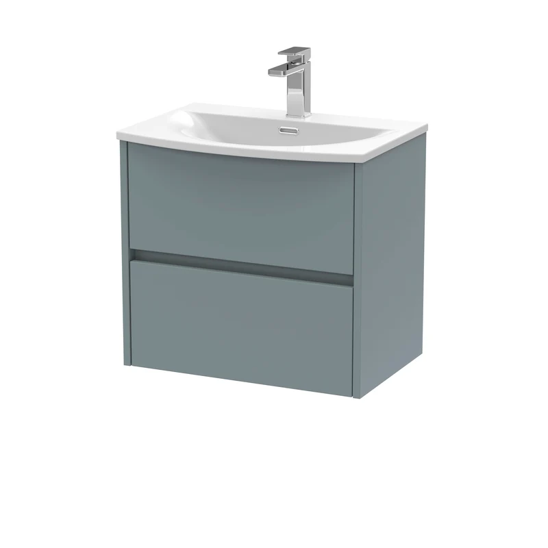 Havana 600mm Wall Hung 2 Drawer Vanity Unit & Curved Ceramic Basin - Coastal Grey Matt