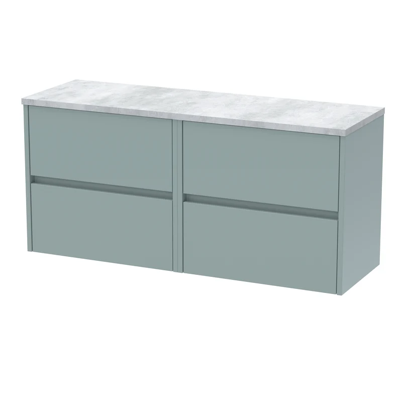Havana 1200mm Wall Hung 4 Drawer Vanity Unit & Bellato Grey Laminate Worktop - Coastal Grey Matt