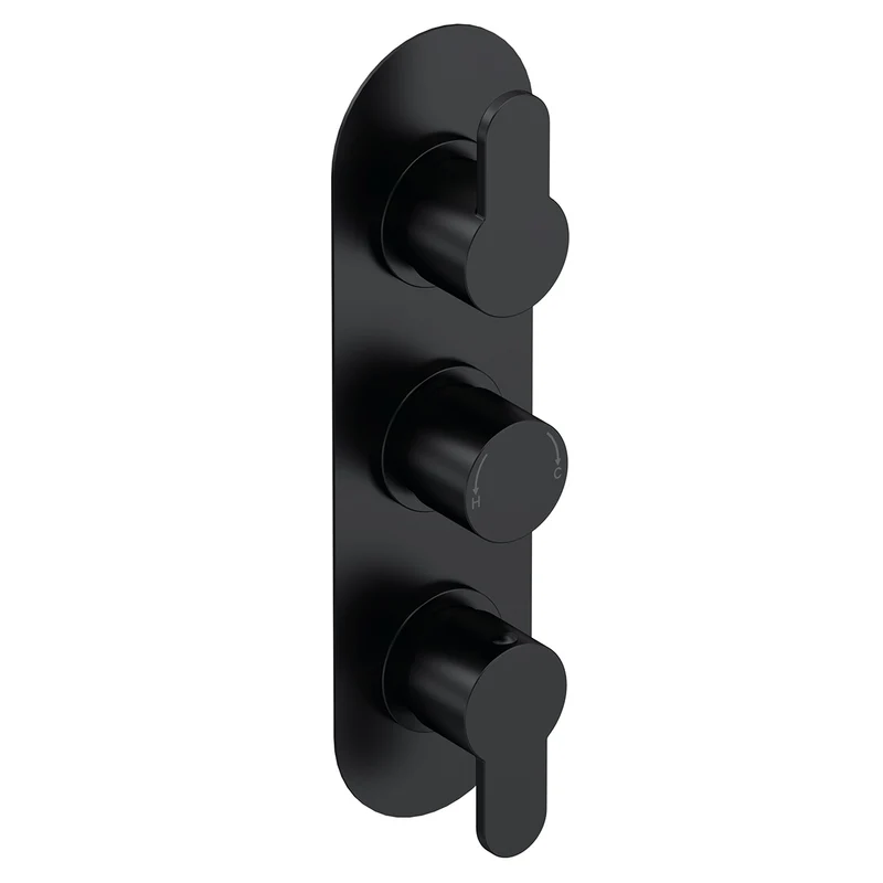 Nuie Triple Thermostatic Valve With Diverter - Matt Black