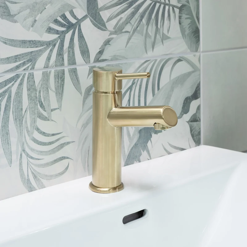 Nuie Navala Basin Mixer with Push Waste - Brushed Brass