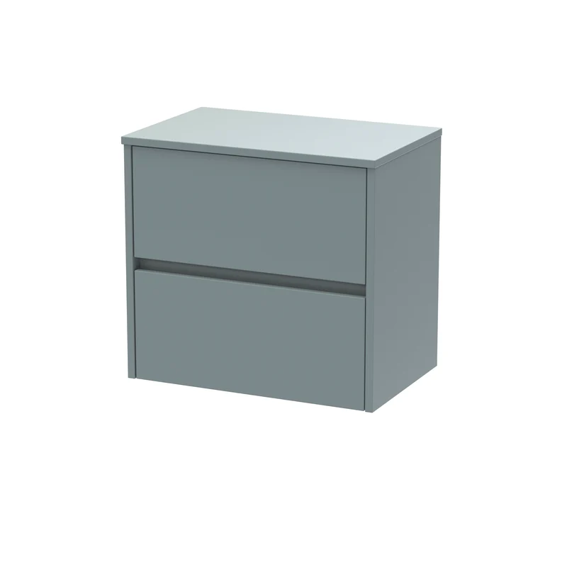 Havana 600mm Wall Hung 2 Drawer Vanity Unit & Worktop - Coastal Grey Matt