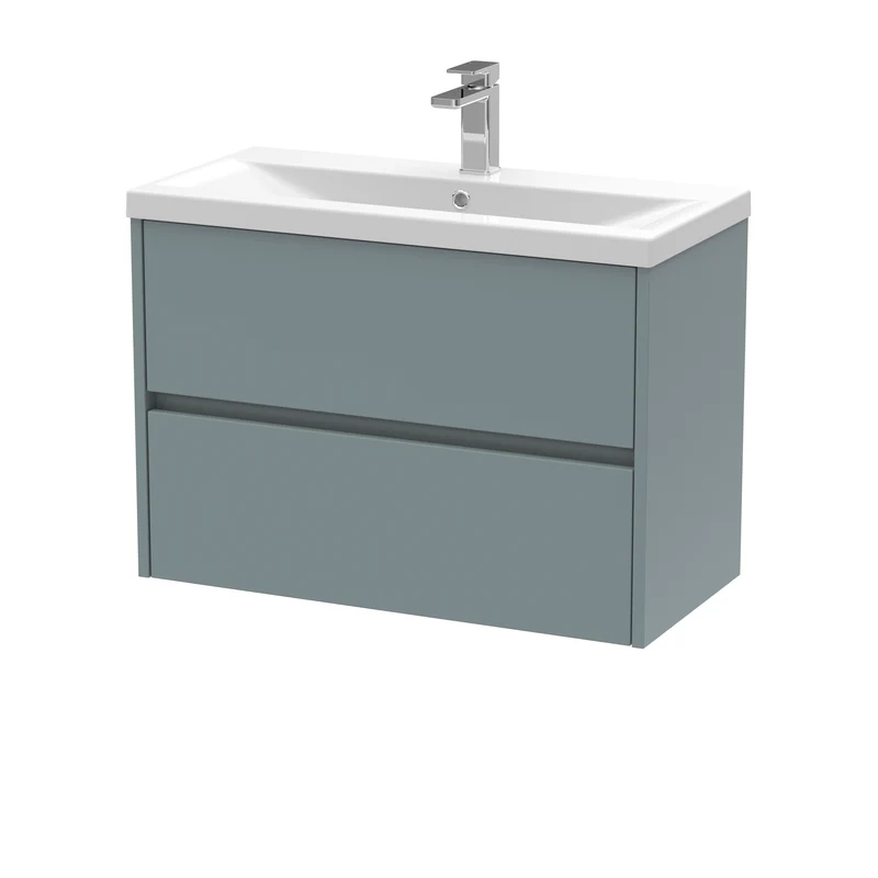 Havana 800mm Wall Hung 2 Drawer Vanity Unit & Mid Edge Ceramic Basin - Coastal Grey Matt