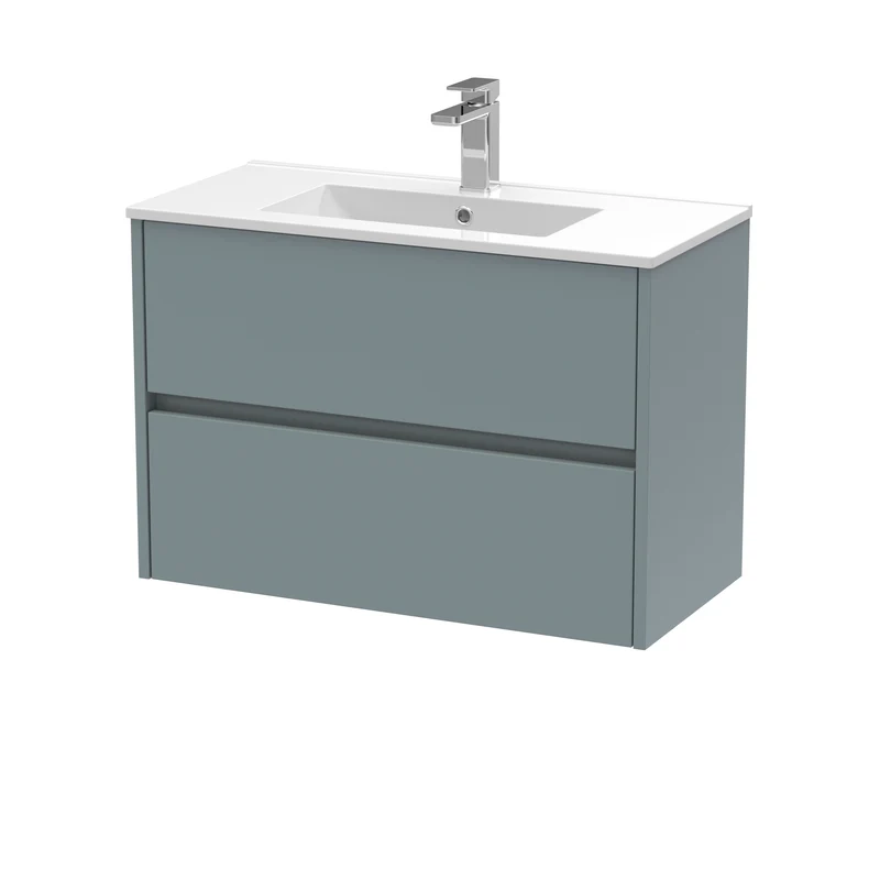 Havana 800mm Wall Hung 2 Drawer Vanity Unit & Minimalist Ceramic Basin - Coastal Grey Matt
