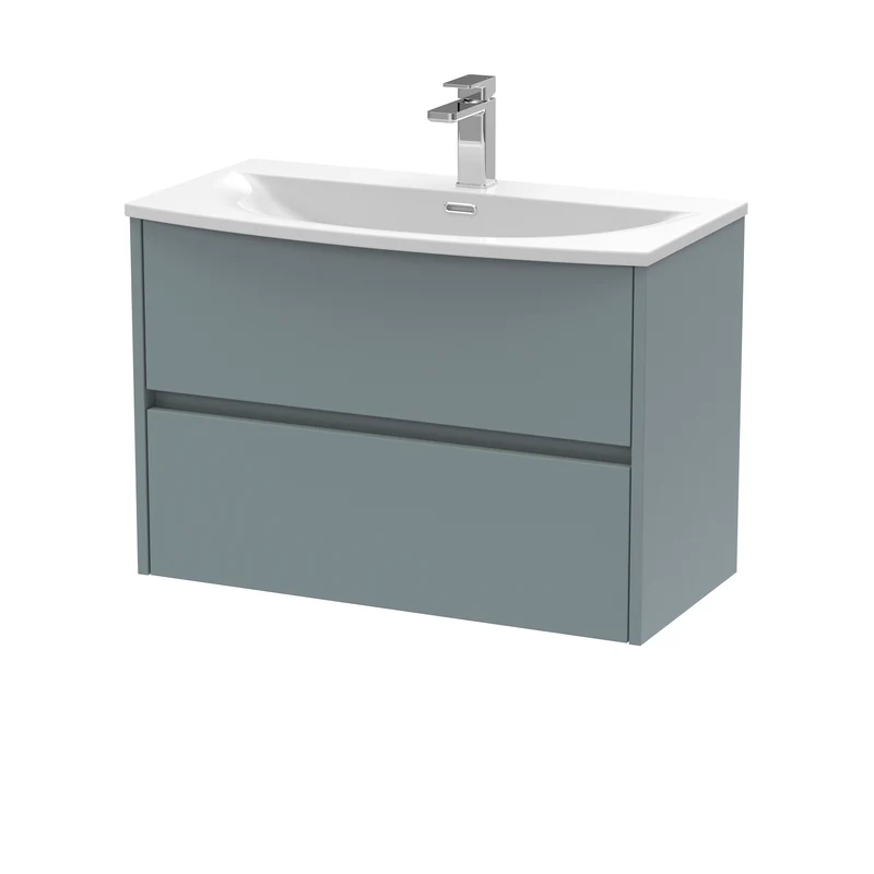 Havana 800mm Wall Hung 2 Drawer Vanity Unit & Curved Ceramic Basin - Coastal Grey Matt