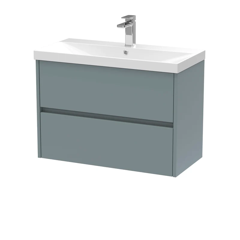 Havana 800mm Wall Hung 2 Drawer Vanity Unit & Thin Edge Ceramic Basin - Coastal Grey Matt