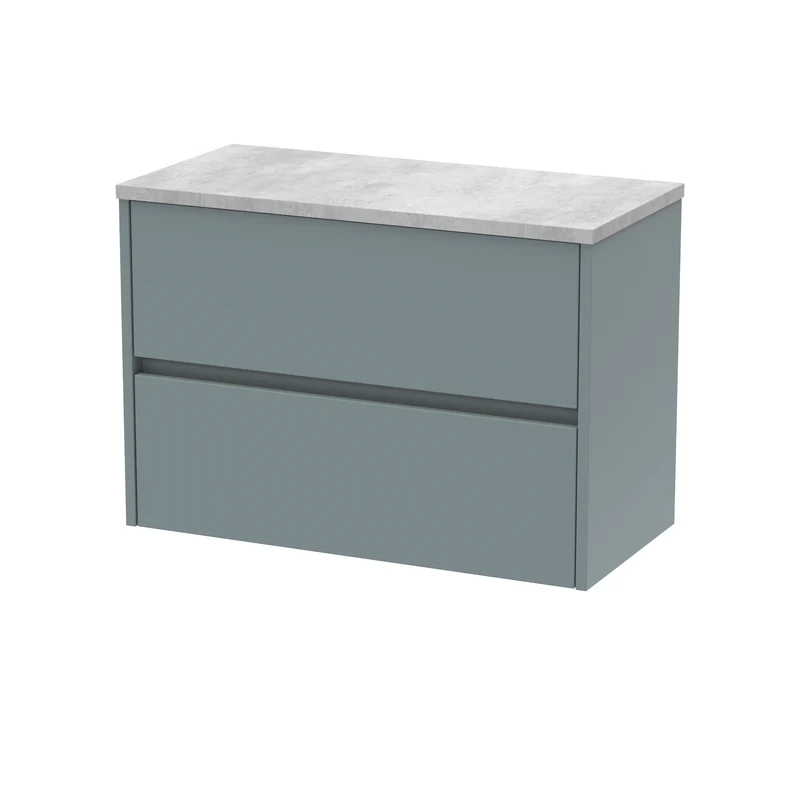 Havana 800mm Wall Hung 2 Drawer Vanity Unit & Bellato Grey Laminate Worktop - Coastal Grey Matt