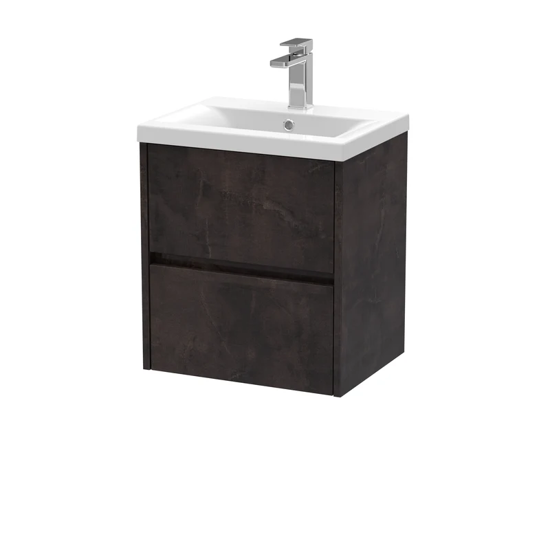 Havana 500mm Wall Hung 2 Drawer Vanity Unit & Mid Edge Ceramic Basin - Metallic Slate Textured Matt