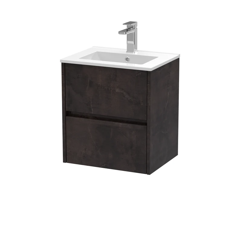 Havana 500mm Wall Hung 2 Drawer Vanity Unit & Minimalist Ceramic Basin - Metallic Slate Textured Matt