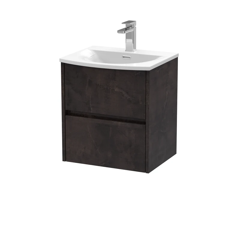 Havana 500mm Wall Hung 2 Drawer Vanity Unit & Curved Ceramic Basin - Metallic Slate Textured Matt