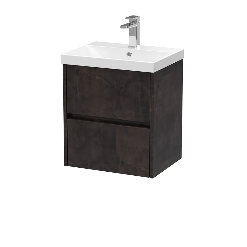 Havana 500mm Wall Hung 2 Drawer Vanity Unit & Thin Edge Ceramic Basin - Metallic Slate Textured Matt