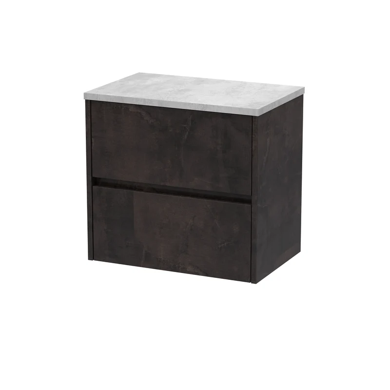Havana 600mm Wall Hung 2 Drawer Vanity Unit & Bellato Grey Laminate Worktop - Metallic Slate Textured Matt
