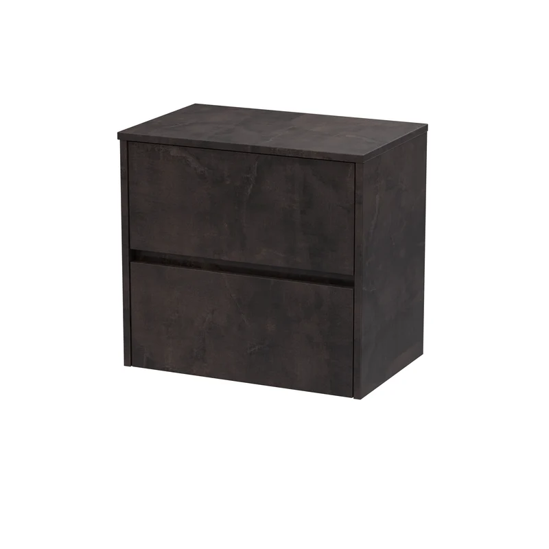 Havana 600mm Wall Hung 2 Drawer Vanity Unit & Worktop - Metallic Slate Textured Matt