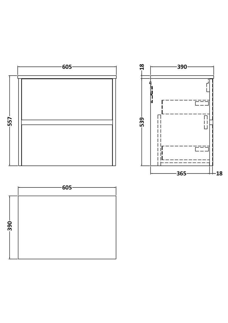 Havana 600mm Wall Hung 2 Drawer Vanity Unit & Worktop - Metallic Slate Textured Matt