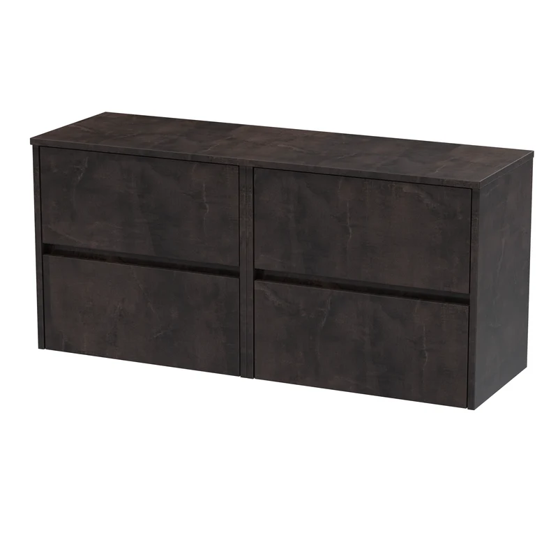 Havana 1200mm Wall Hung 4 Drawer Vanity Unit & Worktop - Metallic Slate Textured Matt