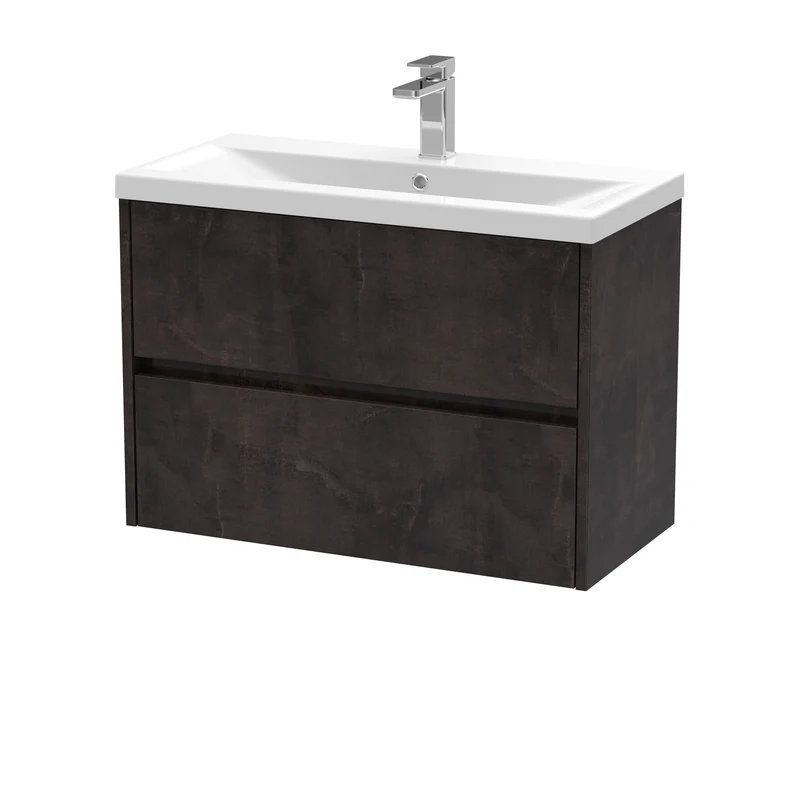 Havana 800mm Wall Hung 2 Drawer Vanity Unit & Mid Edge Ceramic Basin - Metallic Slate Textured Matt