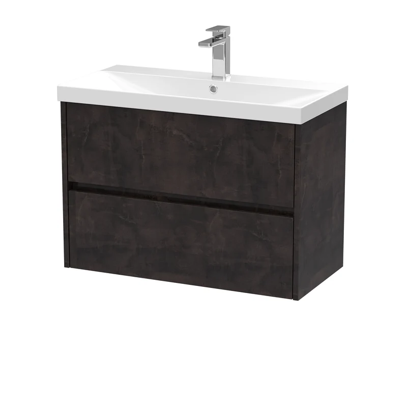 Havana 800mm Wall Hung 2 Drawer Vanity Unit & Thin Edge Ceramic Basin - Metallic Slate Textured Matt