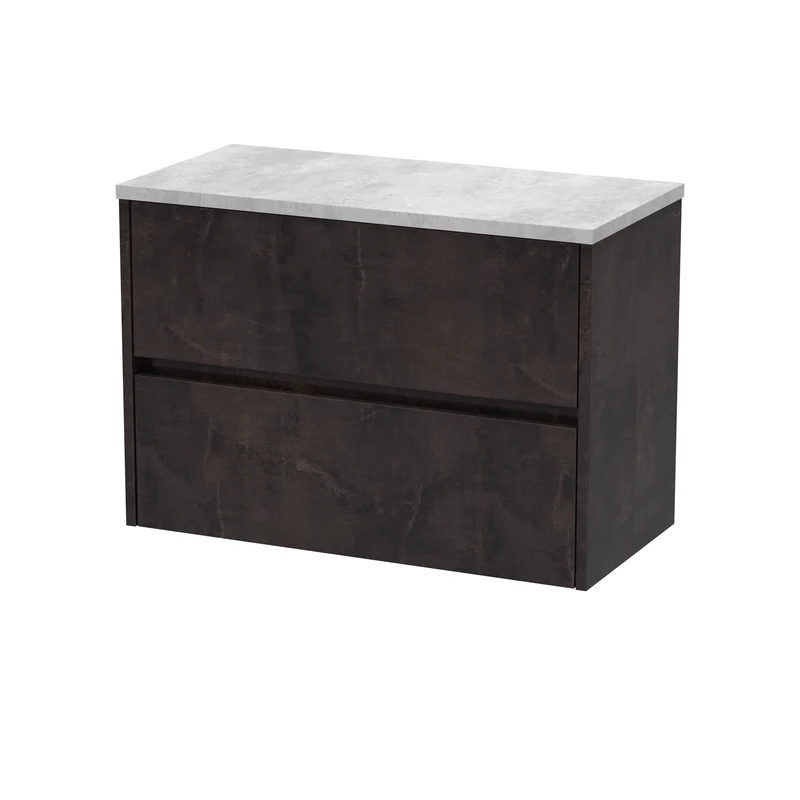 Havana 800mm Wall Hung 2 Drawer Vanity Unit & Bellato Grey Laminate Worktop - Metallic Slate Textured Matt