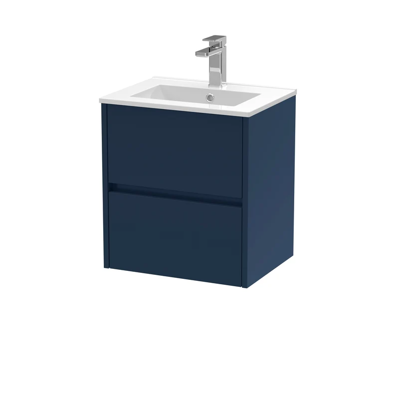 Havana 500mm Wall Hung 2 Drawer Vanity Unit & Minimalist Ceramic Basin - Midnight Blue Satin