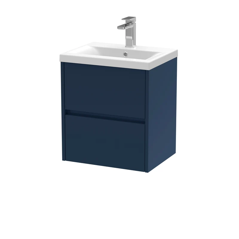 Havana 500mm Wall Hung 2 Drawer Vanity Unit & Mid Edge Ceramic Basin - Midnight Blue Satin