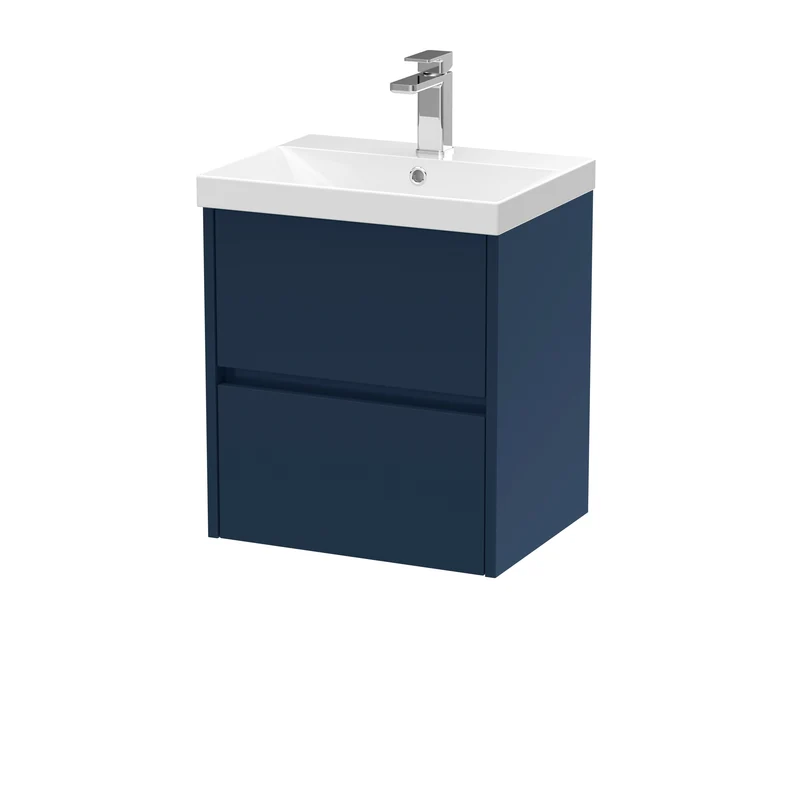 Havana 500mm Wall Hung 2 Drawer Vanity Unit & Thin Edge Ceramic Basin - Midnight Blue Satin