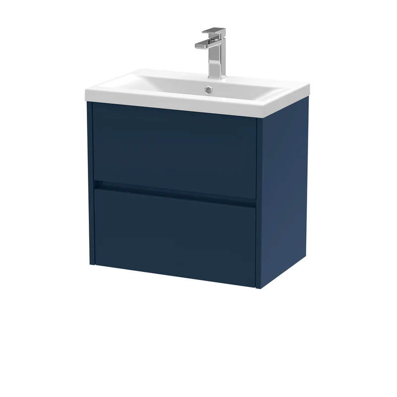 Havana 600mm Wall Hung 2 Drawer Vanity Unit & Mid Edge Ceramic Basin - Midnight Blue Satin