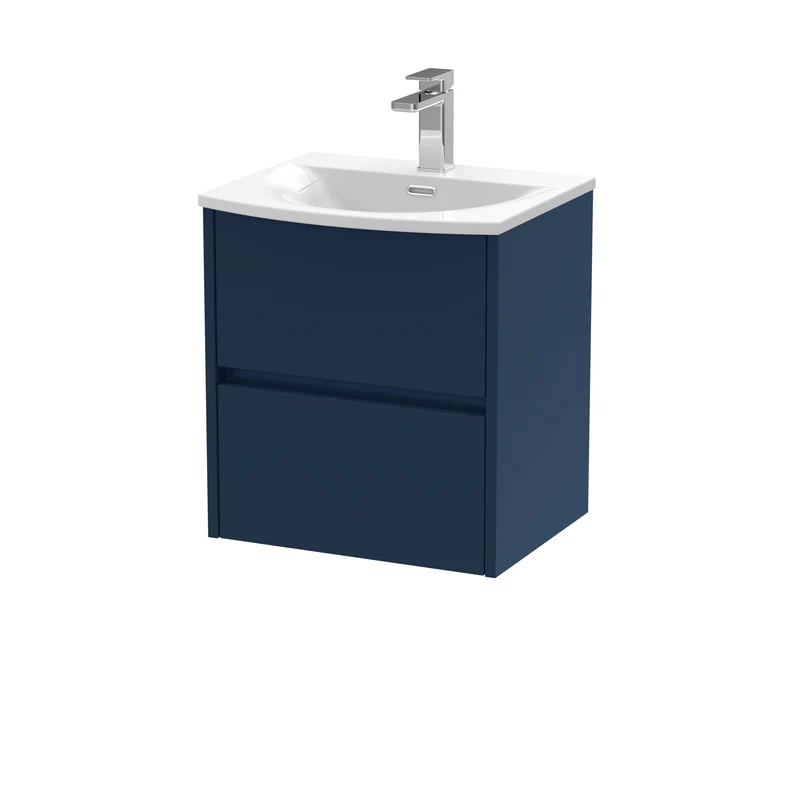 Havana 500mm Wall Hung 2 Drawer Vanity Unit & Curved Ceramic Basin - Midnight Blue Satin