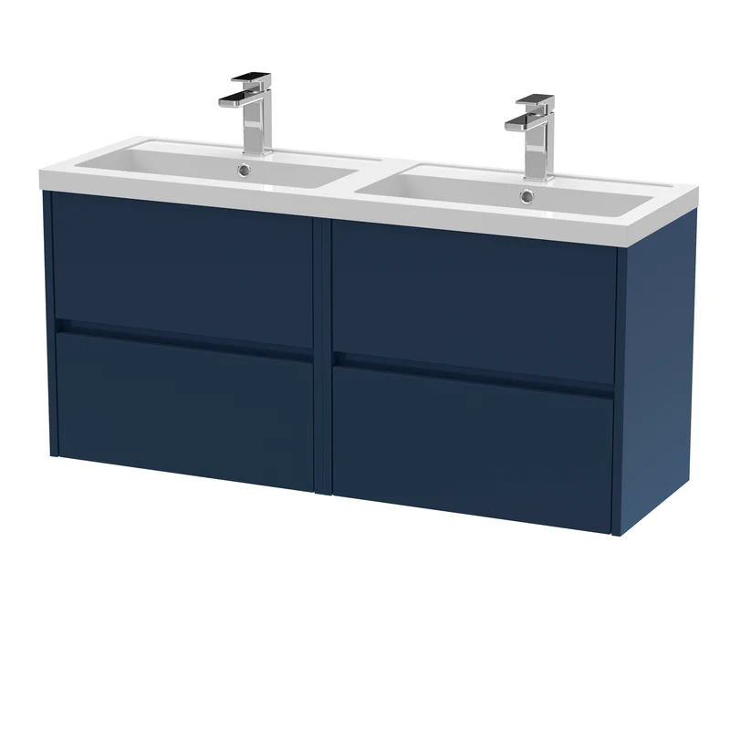 Havana 1200mm Wall Hung 4 Drawer Vanity Unit & Double Polymarble Basin - Midnight Blue Satin