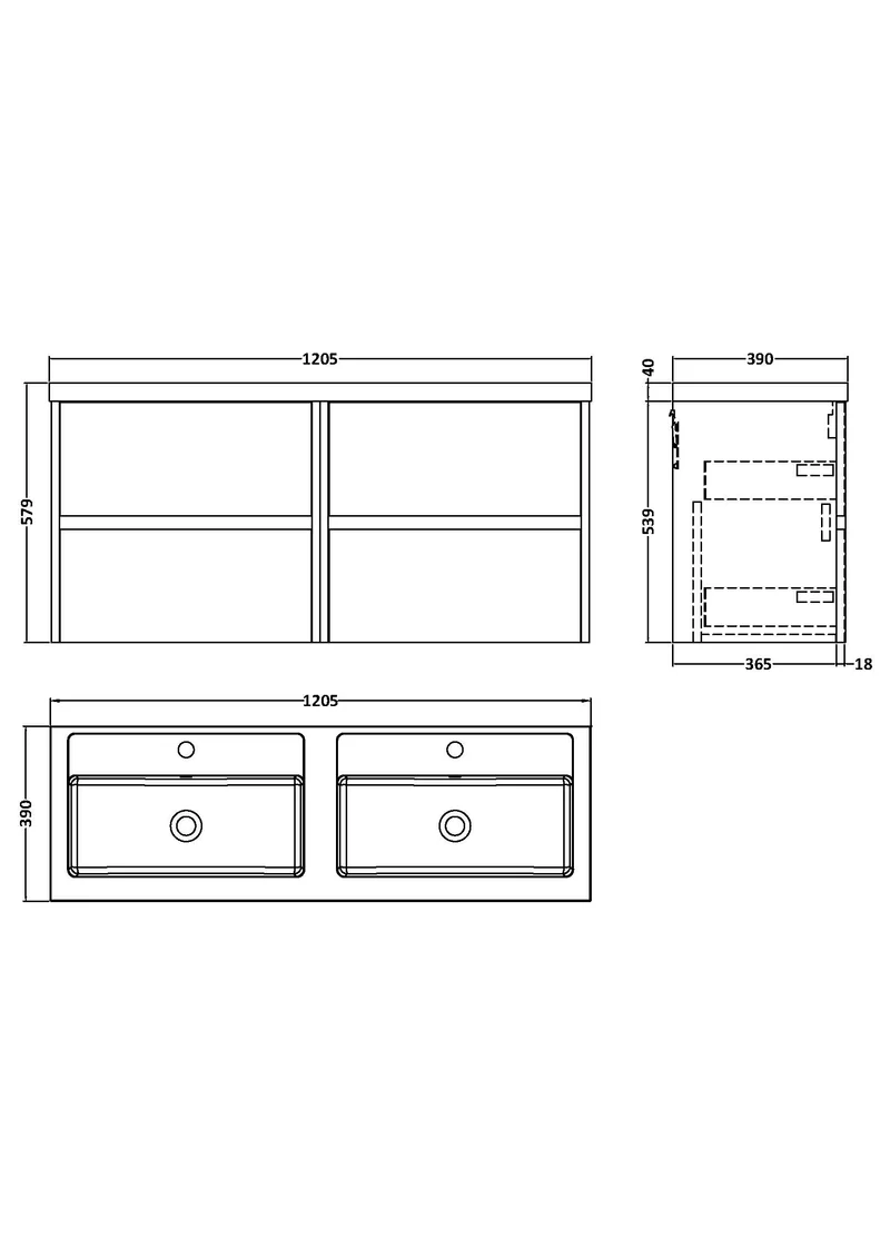 Havana 1200mm Wall Hung 4 Drawer Vanity Unit & Double Polymarble Basin - Midnight Blue Satin