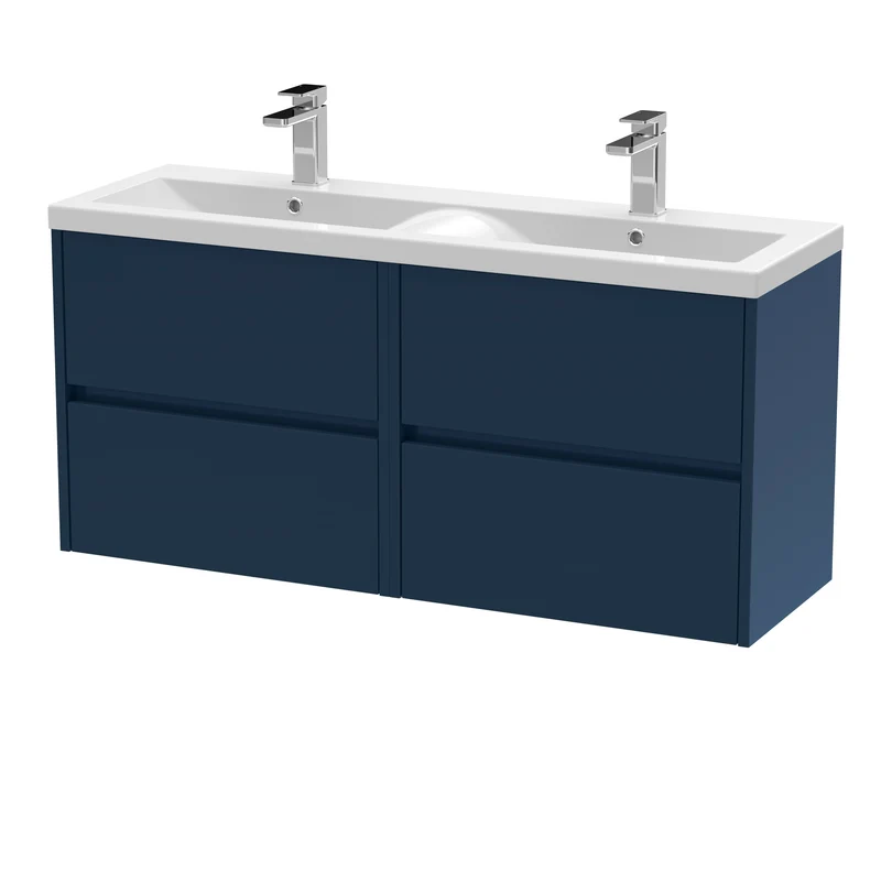 Havana 1200mm Wall Hung 4 Drawer Vanity Unit & Double Ceramic Basin - Midnight Blue Satin