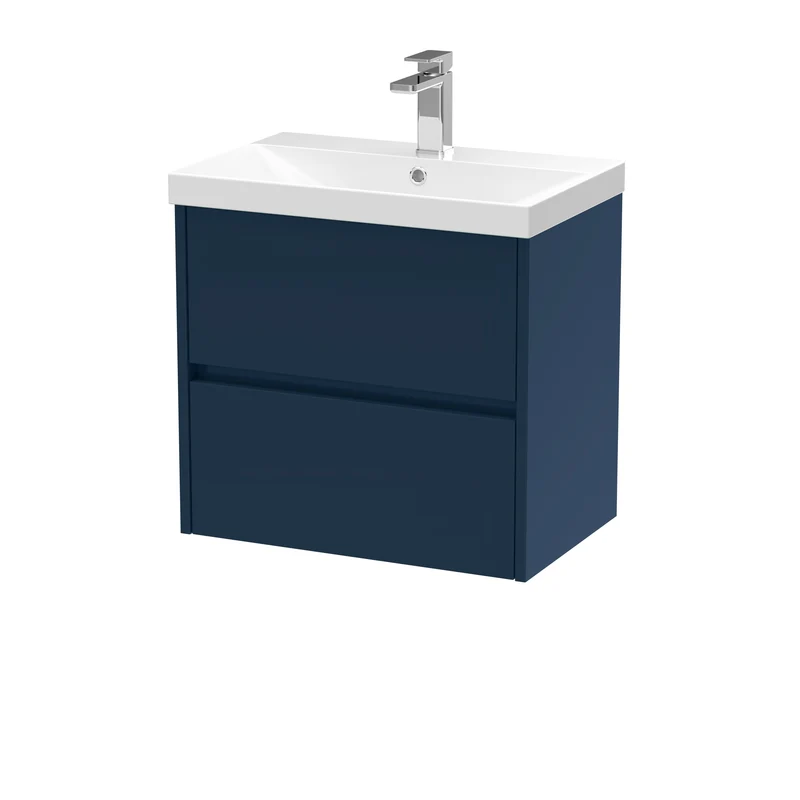 Havana 600mm Wall Hung 2 Drawer Vanity Unit & Thin Edge Ceramic Basin - Midnight Blue Satin