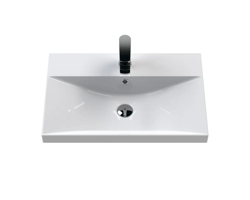 Havana 600mm Wall Hung 2 Drawer Vanity Unit & Thin Edge Ceramic Basin - Midnight Blue Satin