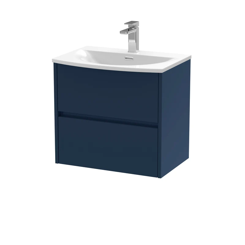 Havana 600mm Wall Hung 2 Drawer Vanity Unit & Curved Ceramic Basin - Midnight Blue Satin