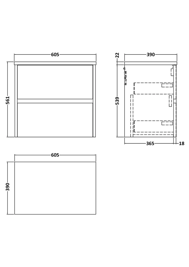 Havana 600mm Wall Hung 2 Drawer Vanity Unit & Bellato Grey Laminate Worktop - Midnight Blue Satin