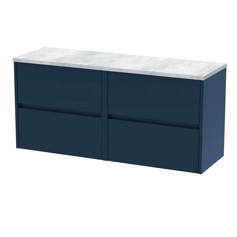 Havana 1200mm Wall Hung 4 Drawer Vanity Unit & Bellato Grey Laminate Worktop - Midnight Blue Satin