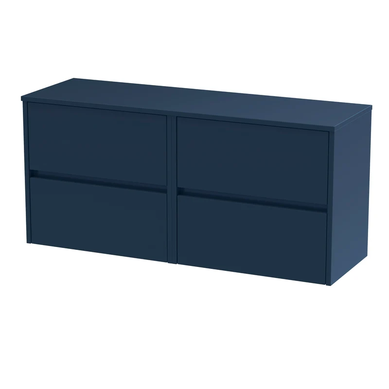 Havana 1200mm Wall Hung 4 Drawer Vanity Unit & Worktop - Midnight Blue Satin