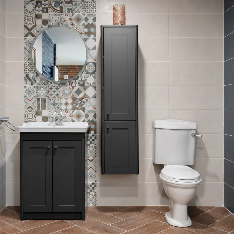 Victoriana Traditional Vanity Unit, Tap, Tall Boy & Toilet Pack - Charcoal Grey