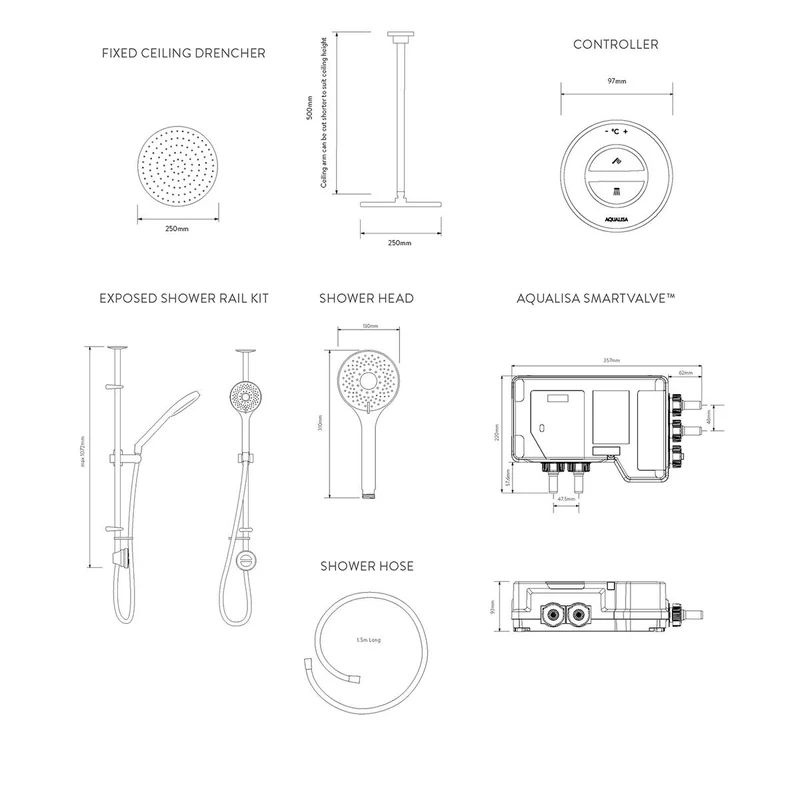 Aqualisa Unity Q Smart Shower Exposed With Adj And Ceiling Fixed Head - Hp/Combi