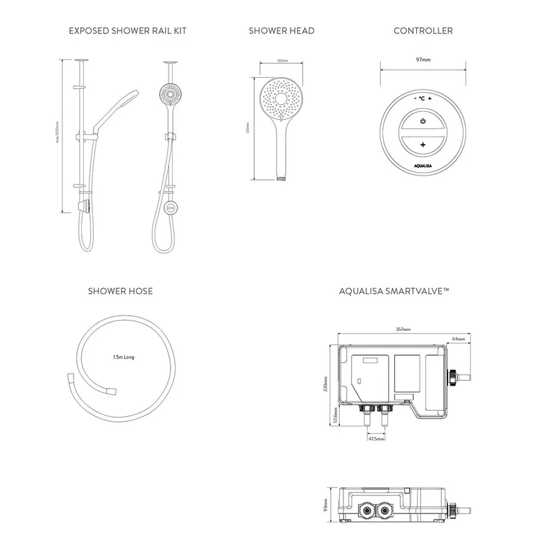 Aqualisa Unity Q Smart Shower Exposed With Adj Head - Hp/Combi